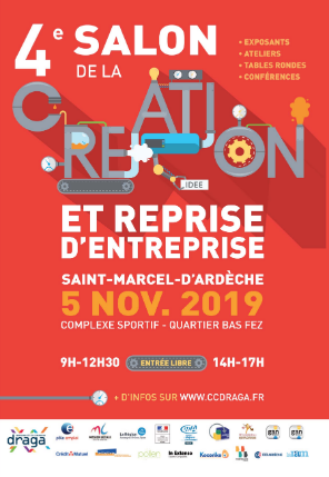 Affiche 4ème salon création reprise d'entreprise Saint Marcel d'Ardèche 5 novembre 2019